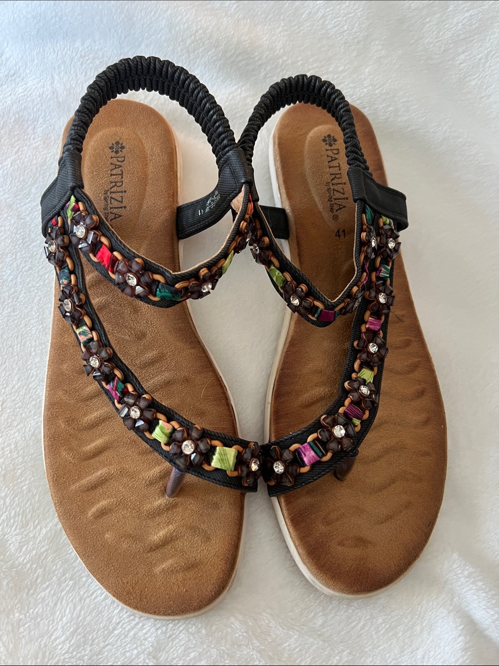 PATRIZIA Black Multicolor Beaded Sandal - Women's Comfort Flip size 41